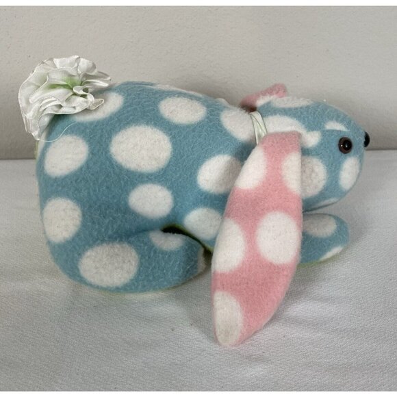 Easter Bunny Plush Polka Dots Colorful Embroidered Egg Bow Blue Green Pink Stuff - Picture 4 of 8